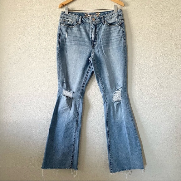 Seven7 Denim - Seven7 Slim Flare Jeans Women’s 10 Blue Light Wash High Rise Ripped Boho Stretch